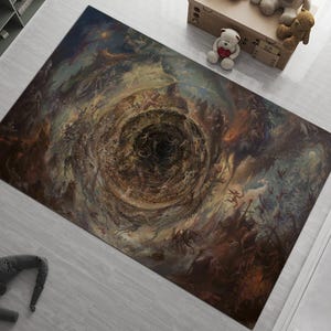 Surreal Vortex Art Rug, Dark Ethereal Pattern, Custom Living Room Rug