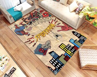 Tappeto per cameretta dei bambini Spiderman, stile fumetto supereroe, antiscivolo