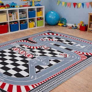 Tappeto da pista: decorazione per la cameretta dei bambini, regalo personalizzato con auto da corsa