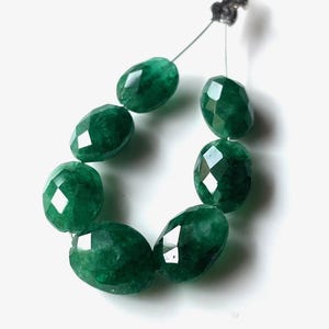 7-Pieces~Zambian Emerald Briolette Faceted Beads, 8-10 MM Green Emerald Oval Briolette, Emerald Beaded Beads, Emerald Briolette, Gift