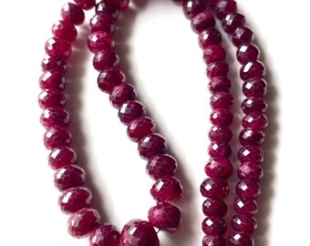 Collana di perle sfaccettate di rubino naturale da 18 pollici, 6-9 mm, perle sfaccettate di rubino rosso sangue di piccione, collana di perle di perline, gioielli di rubino