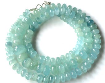 AAA++Natural Aquamarine Smooth Rondelle Necklace, Blue Aquamarine Beads, 6-9 MM, Handmade Jewelry, Beautiful Aquamarine Gemstone Necklace