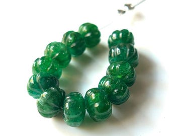 12 PCS Zambian Emerald Pumpkin Carved, 7-8 MM-Emerald Gemsto, Natural Emerald Carving Beads, Emerald Rondelle Beads, Emerald Loose Beads,