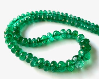 AAA+Top Quality Emerald Beads, Zambian Emerald Rondelle Faceted Beads, 5-8 mm, Handmade Faceted Polished Beads, May Birthstone, Gift For Her