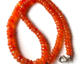 18 Inchs~Natural Carnelian Faceted Rondelle Beads Necklace, 5-6 MM, Orange Carnelian Beads, Carnelian Beaded Beads Necklace, Gift For Her