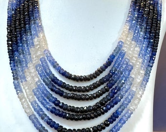 Blue Sapphire Necklace 100%Natural Gemstone Beaded Blue Sapphire shaded Handmade Faceted Beads, September Birthstone, Gift for Mom Her Women