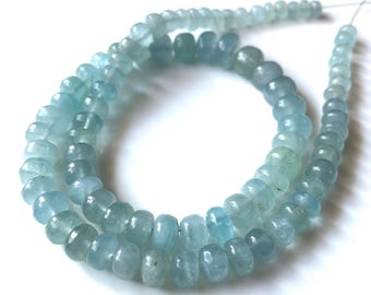 16 INCHS~Aquamarine Smooth Rondelle Beads Necklace Aquamarine Beads-6/9 MM, Handmade Jewelry, Beautiful Aquamarine Gemstone, Gift For Her