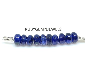 Natural Blue Sapphire Beads, 10 Pcs, Blue Sapphire Rondelle Beads, Sapphire Smooth Rondelle, High-Quality Gemstone