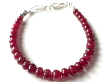 Natural Genuine Ruby Smooth Bracelet, Dainty Bracelet, Ruby Plain Gemstone Bracelet, 925 Silver Bracelet, July Birthstone Gift, 5-6 MM
