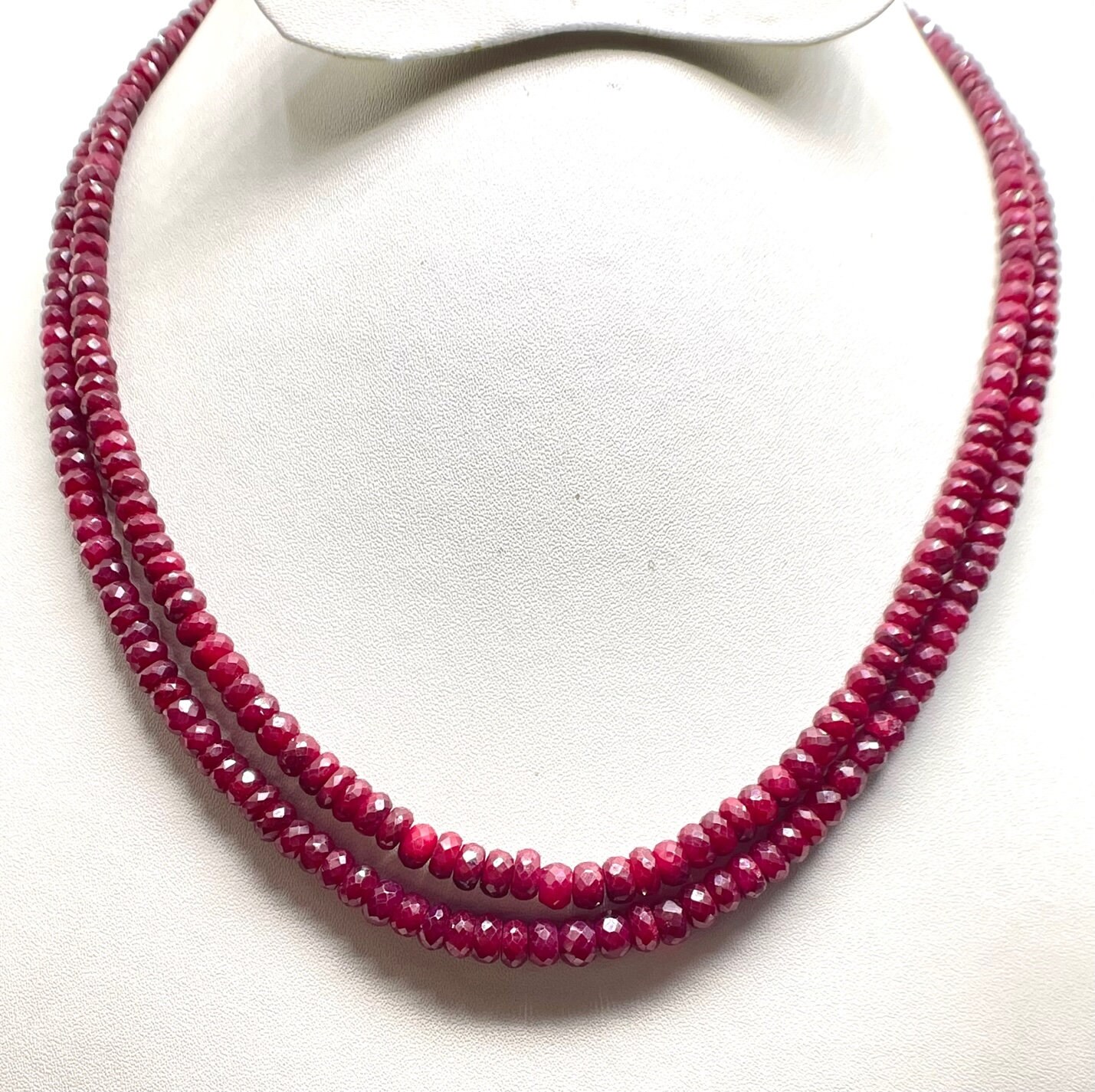 Collier Double Rang En Perles De Rubis Naturel 2mm - Argent 925 - Longueur 45.7cm - Neuf