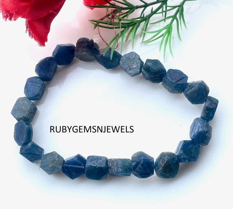 A+natural Raw Blue Sapphire Bracelet, Genuine Blue Sapphire Beads ...