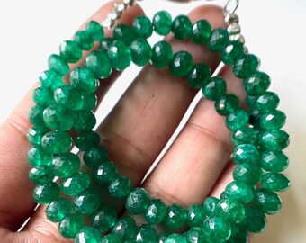 16 INCEHS~Top Quality Zambian Emerald Faceted Beads, 6-8 MM, Natural Emerald Faceted Rondelle Beads Necklace, Emerald Beaded Beads Necklace,