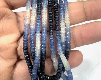 Shaded Blue Sapphire Necklace, Natural Sapphire shaded Handmade Faceted Beads, September Birthstone, Gift for Mom Her Women