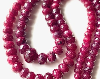 Collana di perle sfaccettate di rubino naturale, 2 fili, 18 pollici, 6-8 mm, perle sfaccettate di rubino rosso sangue di piccione, collana di perle di perline - Gioielli con rubino