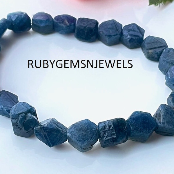 A+Natural Raw Blue Sapphire Bracelet, Genuine Blue Sapphire Beads Bracelet, Minimalist Blue Sapphire Rough Bracelet, September Birthstone.