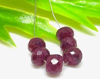 6 PCS AAA+ Natural Ruby Faceted Rondelle Beads, 5-6MM Faceted Ruby Beads, Ruby Loose Beaded Beads, Red Ruby Rondelle Beads - Get 70% Off
