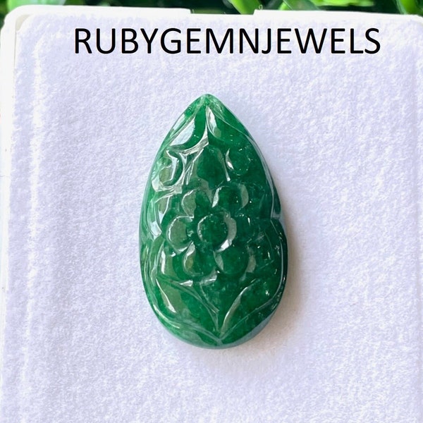 32x18x6MM, AAA+ Emerald Carved Gemstone, Natural Zambian Emerald Carving , Beautiful Handmade Carved, For Jewelry Making, Gift For Her