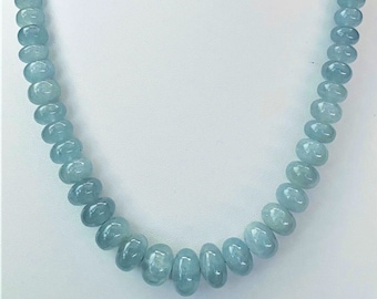 Aquamarine Necklace Smooth Round Beads Necklace Aquamarine Beads 7-9 MM, Handmade Jewelry,Beautiful Aquamarine Gemstone, Gift For Her.