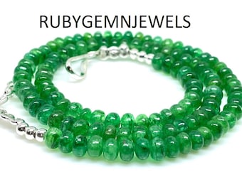 AAA+ Natural Emerald Smooth Rondelle Beads Necklace, Green Zambian Emerald Smooth Rondelle Bead, Emerald Beaded Necklace, Gift For Her 4-5MM