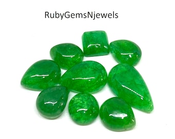 Top Quality Green Emerald Cabochon Gemstone 9 Pcs Mix Shape Emerald Cabs, Emerald Handmade Smooth Polished Stone, For Jewelry Making