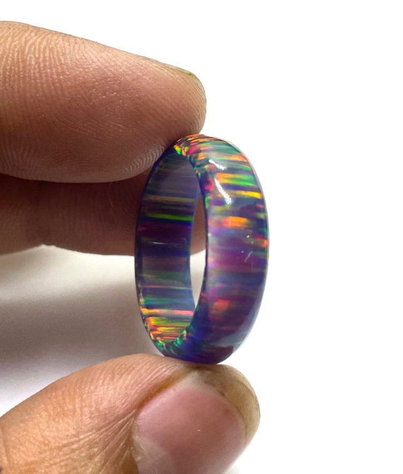 A+solid Black Opal Plain Ring, Thin Pure Black Opal Band, Bello