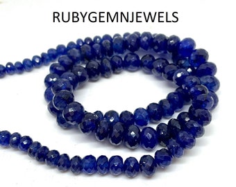 Natural Blue Sapphire Faceted Beads Necklace, Sapphire Beaded Necklace 5/7mm, Sapphire Beads Necklace,Sapphire Rondelles Beads, Gift For Her