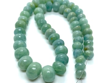 A+Natural Aquamarine Beads Necklace, Aquamarine Smooth Beads, Aquamarine Rondelle Beaded Beads, For Jewelry Making, 7-12 MM, Gift For Her