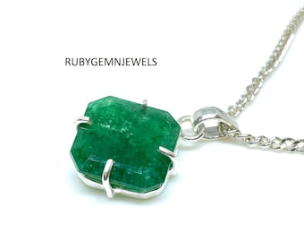 A+Zambian Emerald Pendant, 925. Starling Silver, Natural Emerald Necklace, May Birthstone Pendant, Minimalist Necklace, Solitaire Pendant,