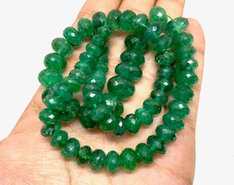 AAA-Natural Emerald Beads, Green Zambian Emerald rondelle Shape Beads 7-10 MM, Handmade Faceted Polished Beads, May Birthstone, Gift For Her