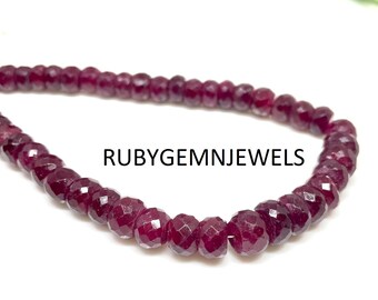 Collana di perle sfaccettate di rubino naturale A+, perle sfaccettate di rubino fine rosso sangue di piccione da 5-6 mm, gioielli con rubino, regalo per lei