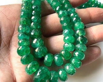 Natural Emerald Faceted Beads, Green Zambian Emerald Rondelle Beads Necklace, Handmade Faceted Polished Beads, May Birthstone Gift