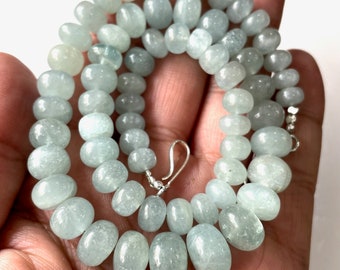 Aquamarine Necklace Smooth Round Beads Necklace Aquamarine Beads 5-10 MM, Handmade Jewelry,Beautiful Aquamarine Gemstone, Gift For Her.