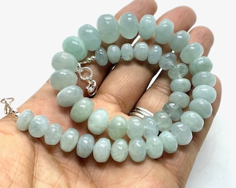 AAA+Natural Aquamarine Beads Necklace, Rondelle Aquamarine Beads, 6-11 MM, Aquamarine Beaded Necklace, Gift For Her, March Birthstone
