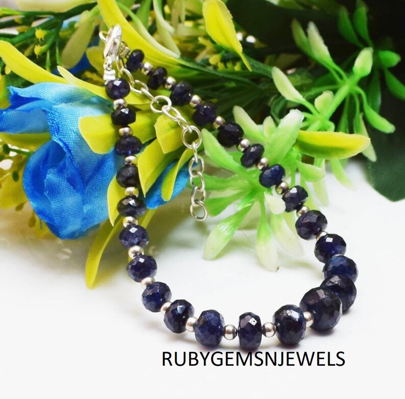 Natural Blue Sapphire Bracelet, Natural Genuine Blue Sapphire Beads ...