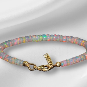Ethiopian Opal Beaded Dainty Bracelet, AAA Quality Opal Sterling Silver Bracelet, Multi Color Fire Opal Bracelet, Genuine Opal Jewelry
