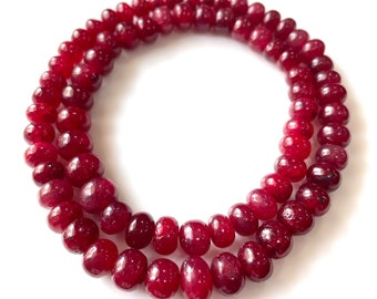 AAA + natuurlijke robijnrode armband, sierlijke echte rode robijn delicate armband, robijnrode gladde kralenarmband - geboortesteen juli, cadeau voor haar,