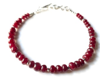 Topkwaliteit robijnrode armband, sierlijke echte rode robijn delicate armband, 4-5 mm, robijnrode gladde kralenarmband, geboortesteen juli, cadeau voor haar,