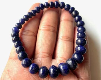 AAA+Naturlig Safirarmband, Blå Safirarmband, 6-8 MM-Safirpärlor, Safirpärlarmband, September Födelsesten, Julklapp