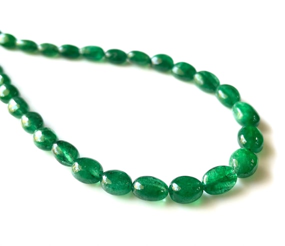 AAA+ Natural Green Emerald Oval Shape Smooth Beads Necklace, Emerald Oval  Beaded Beads, AAA Quality, Get 70% Off Jewelry Supplies Sale