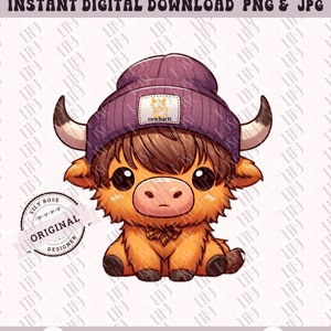 Highland Cow Png, Highland Cow Design, Carhartt Cow, Western Png, Cow Bundle, Highland Cow Art, Western Sublimation,DTG image 1