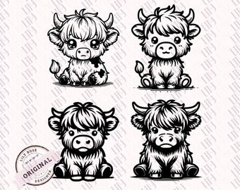 Cute Highland Cow Sitting PNG-JPG, Cow, Cute Cow, Baby Cow, Highland Cow Clipart, Highland Cow Vector,Farm ClipartCows