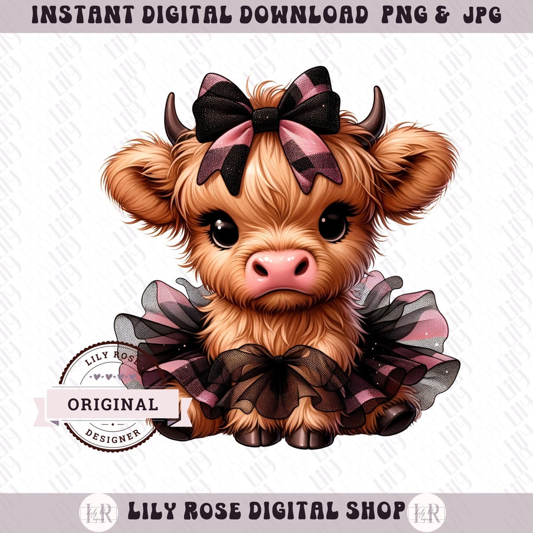 Highland Cow Png, Highland Cow Design, Pink Cow, Coquette Png, Cow ...