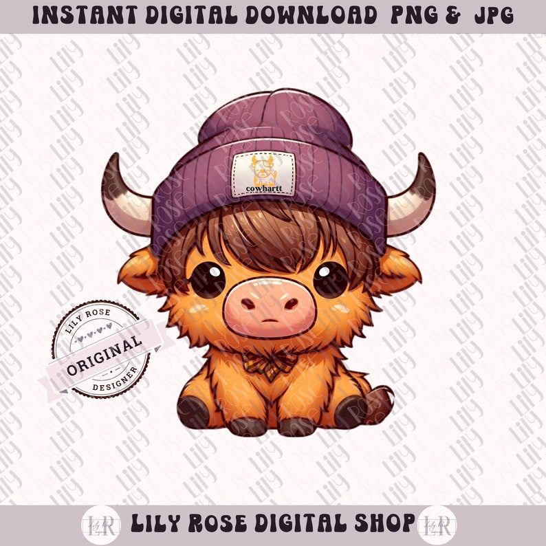 Highland Cow Png, Highland Cow Design, Carhartt Cow, Western Png, Cow Bundle, Highland Cow Art, Western Sublimation,DTG image 1