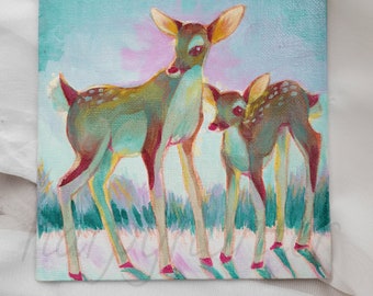 Peinture originale : « Deer Sunrise » Acrylique sur toile