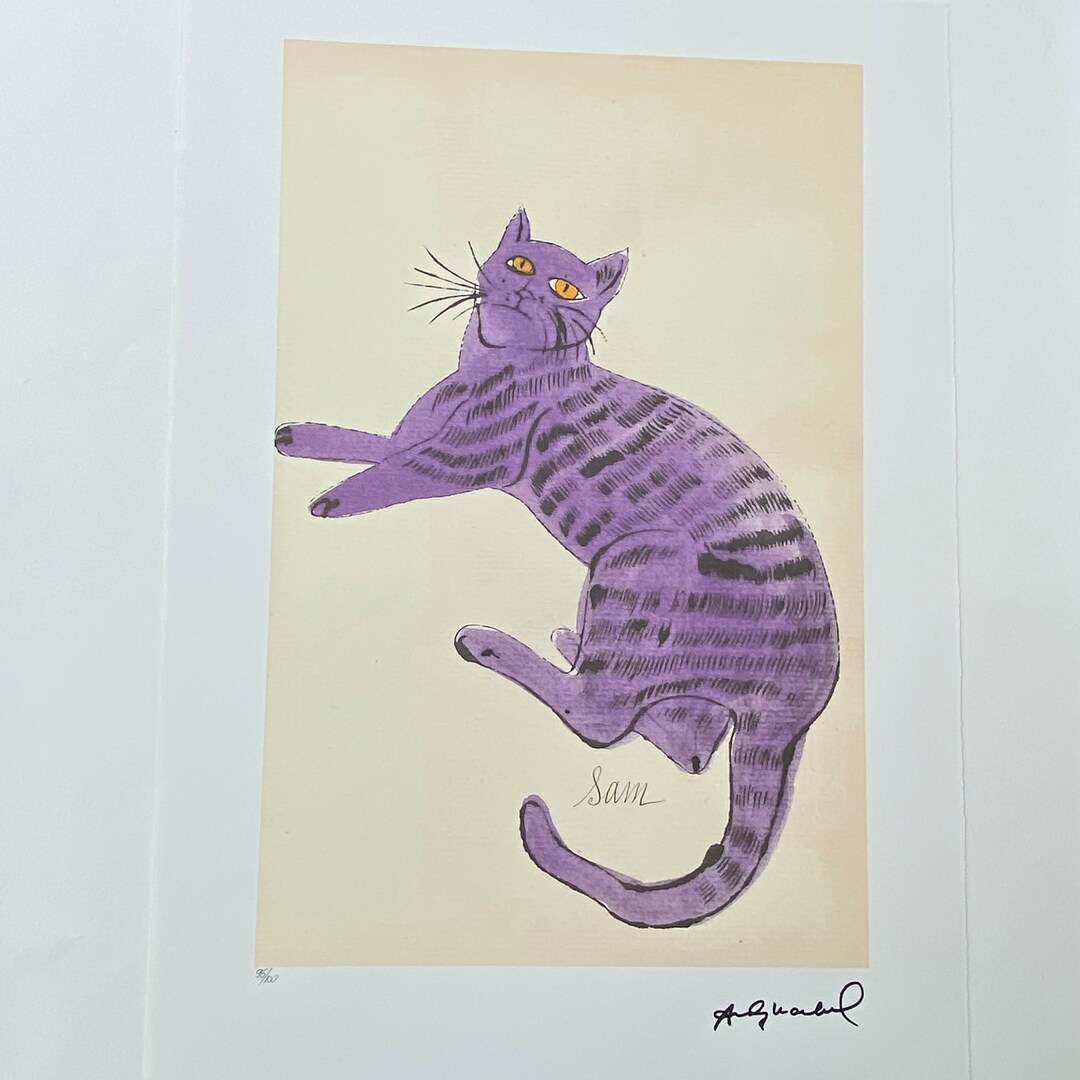 Art Pop Art Années 80 Warhol Lithographie Signée Andy Warhol - Chat Sam (Sam The Cat) - Année 1980 - Avec Certificat Leo Castelli - Œuvre Pop Art Oeuvre Warhol Chat Sam Certifiée