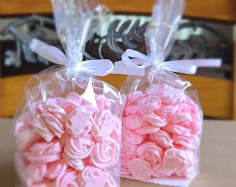 Meringue Cookies, 100 Mini Roses  (2 bags), Custom Colors, Homemade Gluten Free Party Favors