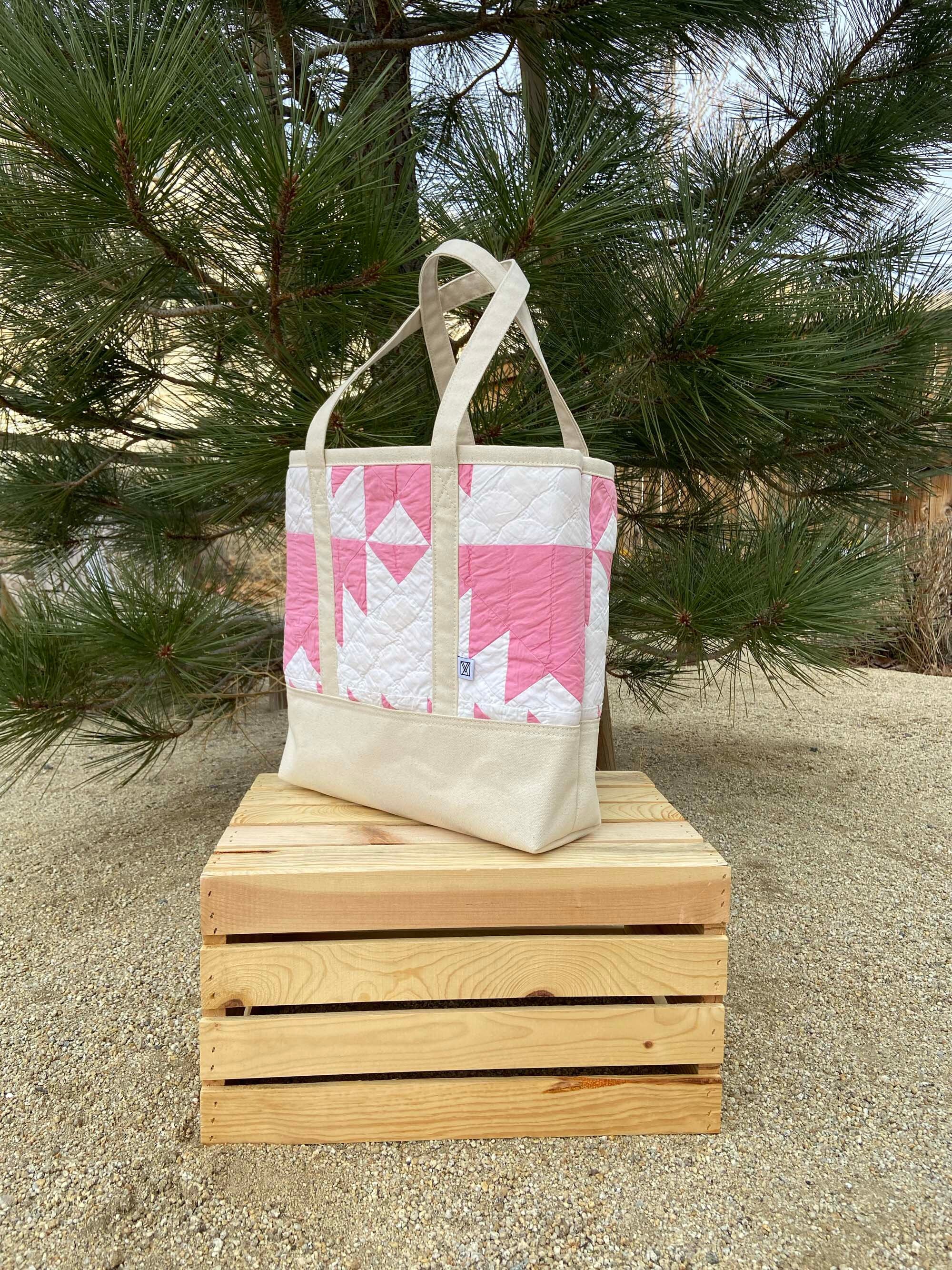 Vintage Patchwork Quilt Tote Bag | Canvas Lined, Large No. 017