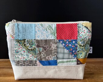 Vintage Quilt Canvas Accessory Bag | Colorful Square Patchwork Zipper Pouch | No. 010 | Heritage Collection