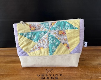 Boho Quilt Canvas Accessory Bag | Patchwork Accent Carry Pouch | No. 025
