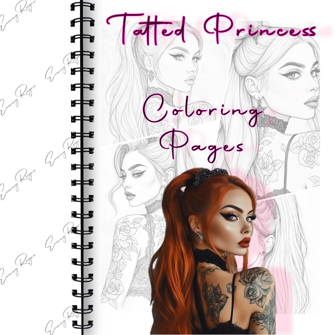 The Tatted Princess Coloring Pages | Glam Tattoo Art Set of 4 + Free ...